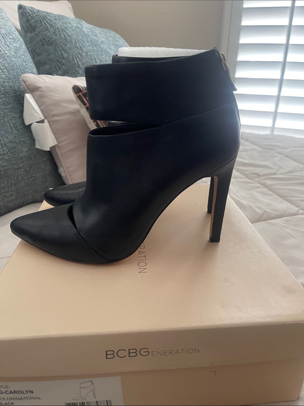 BCBGeneration Carolyn Black Pointed Toe Cutout Ankle Pumps